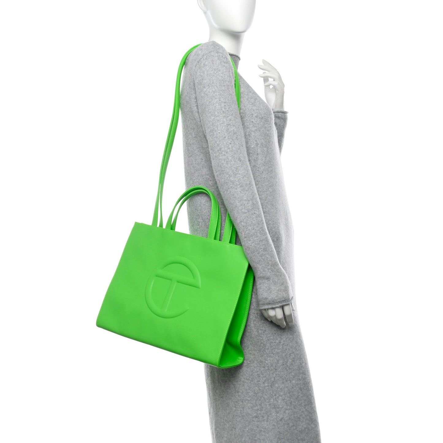 Vegan Leather Medium Shopping Bag Highlighter Green