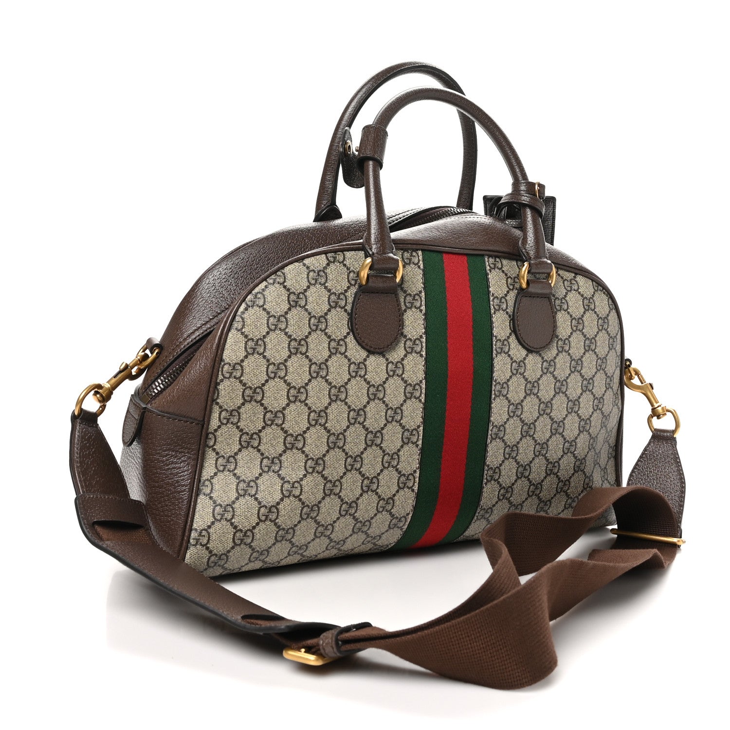 Gucci GG Supreme Monogram Textured Dollar Calfskin Web Medium Savoy Bowling Bag Beige Ebony New Acero 2 of 11