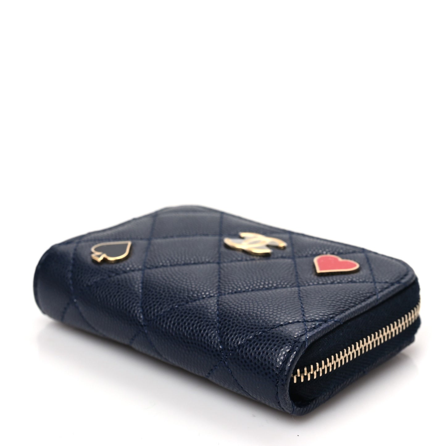 Caviar Enamel Coco Casino Quilted Zip Coin Purse Navy Blue