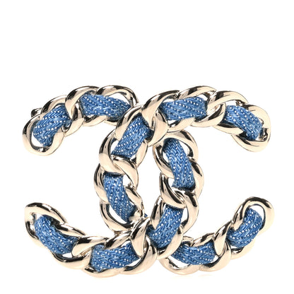 Chanel Metal Denim Braided CC Brooch Blue Gold 1 of 4