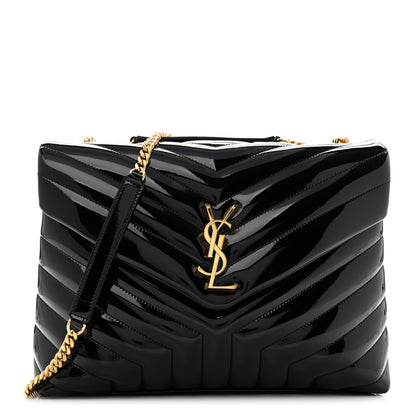 Saint Laurent Patent Y Quilted Monogram Medium Loulou Chain Satchel Black 1 of 12