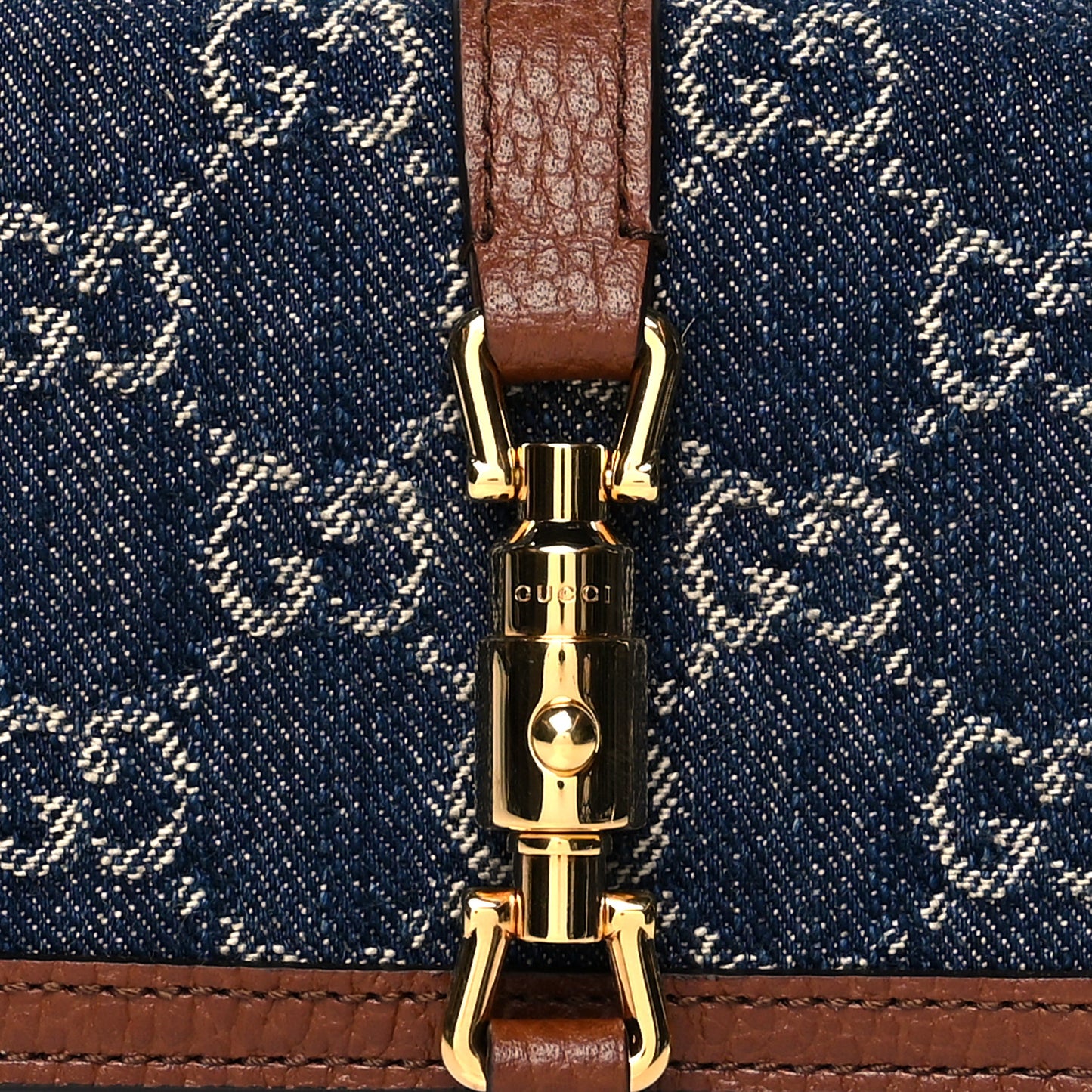 New Denim GG Monogram Jackie 1961 Card Case Blue Tea Cuir