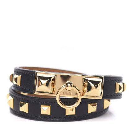 Hermes Swift Studded Rivale Double Tour Bracelet T2 Black 1 of 7