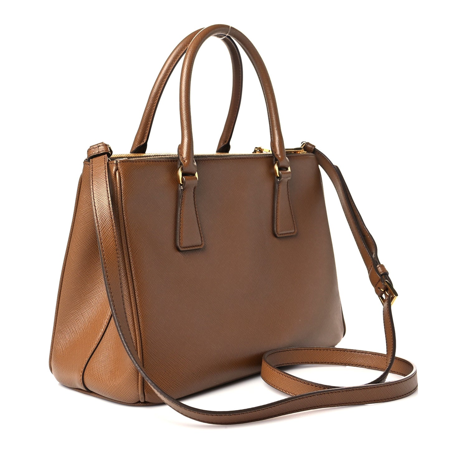 Saffiano Small Galleria Double Zip Tote Caramel