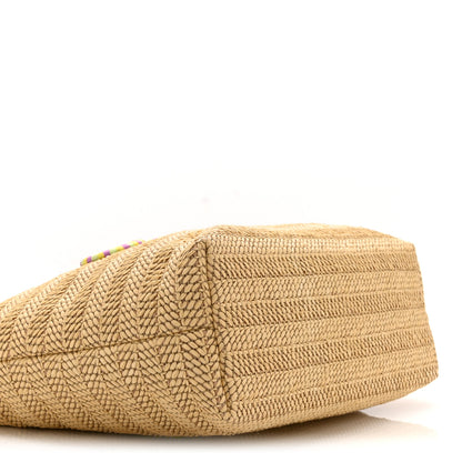 Gucci Raffia Woven Logo Patch Medium Tote Bag Natural Brown Multicolor 9 of 10