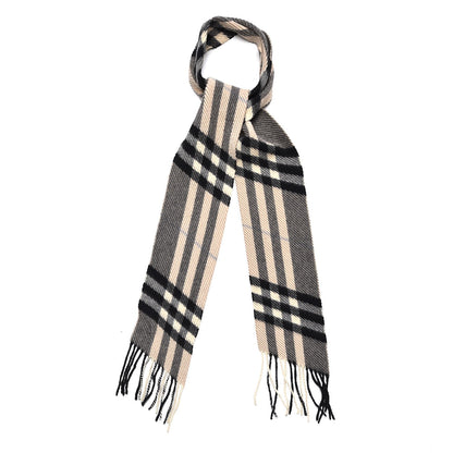 Burberry Cashmere Check Fringe Skinny Scarf Beige 1 of 4