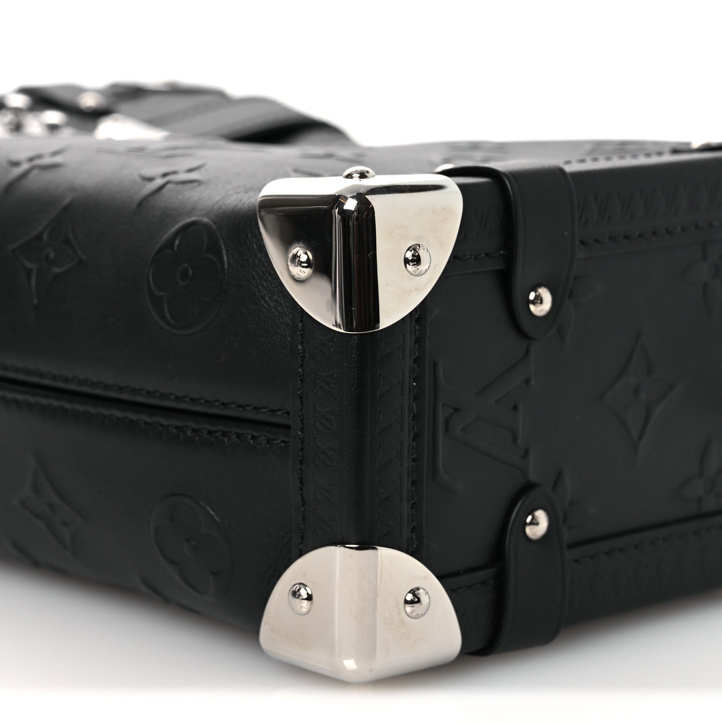 Calfskin Debossed Monogram Side Trunk Black