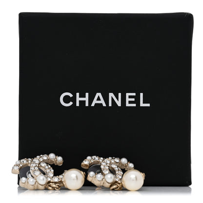 Chanel Crystal Pearl CC Drop Earrings Gold Pearly White 5 of 5