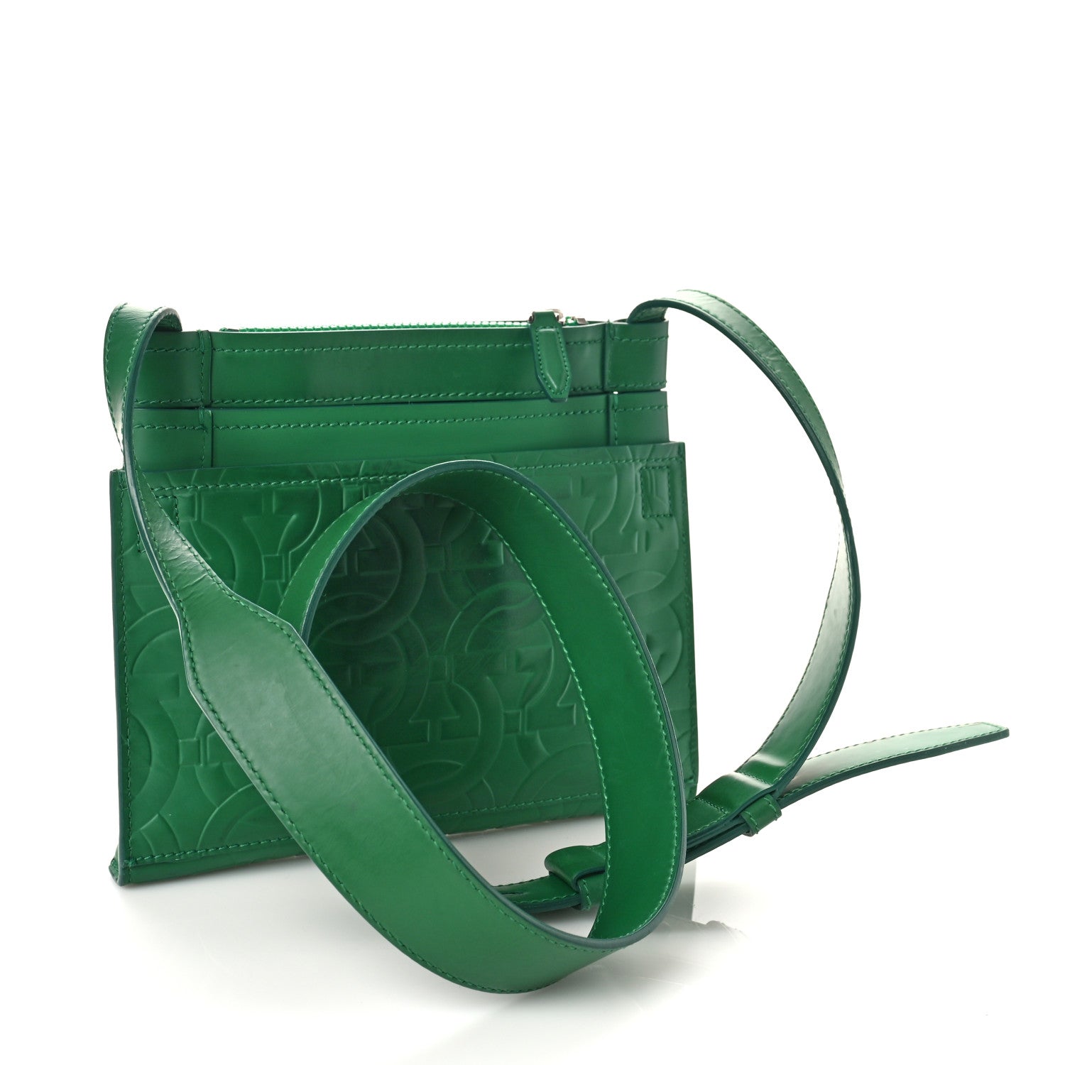 Salvatore Ferragamo Calfskin Gancini Embossed Brooklyn Crossbody Bag Green 3 of 10