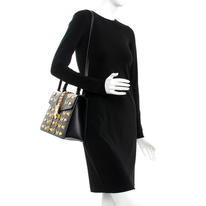 Gucci Calfskin Animal Studs Medium Sylvie Top Handle Bag Black 2 of 9