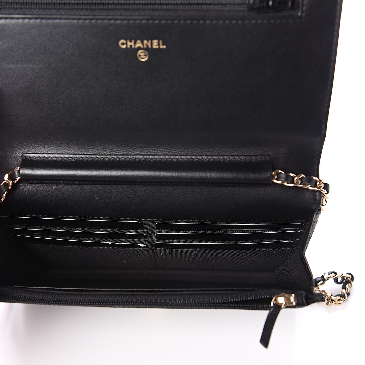 Calfskin Camellia Embossed Wallet on Chain WOC Black