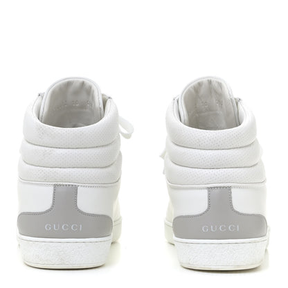 Gucci Calfskin Interlocking G Perforated Mens Ace High Top Sneakers 10 White Great White Grey Sky 4 of 15