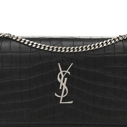 Saint Laurent Calfskin Crocodile Embossed Monogram Chain Wallet Black 7 of 9