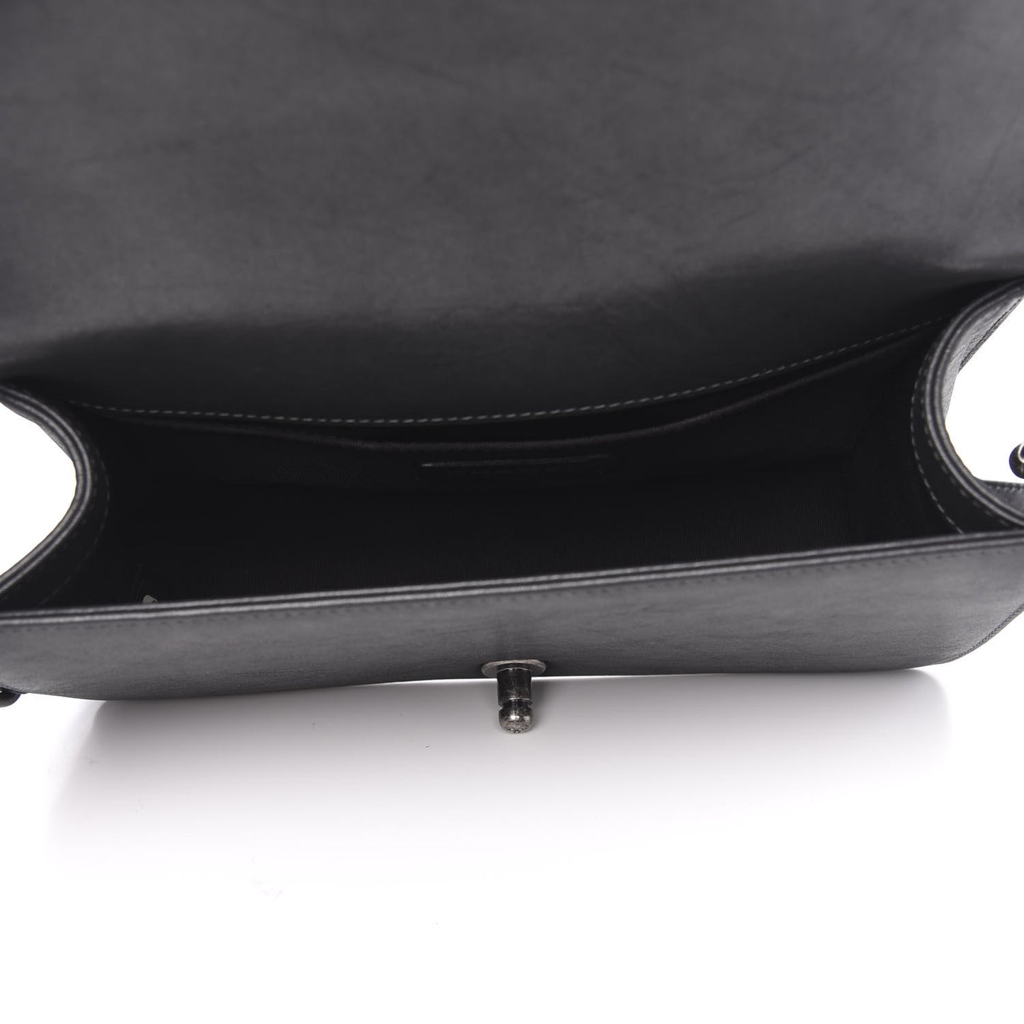 Iridescent Calfskin Embellished Double Stitch Medium Boy Flap Black