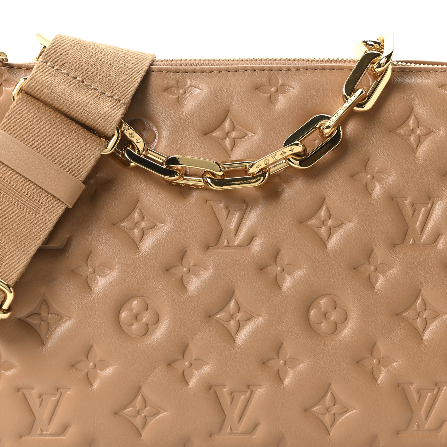 Lambskin Embossed Monogram Coussin PM Camel