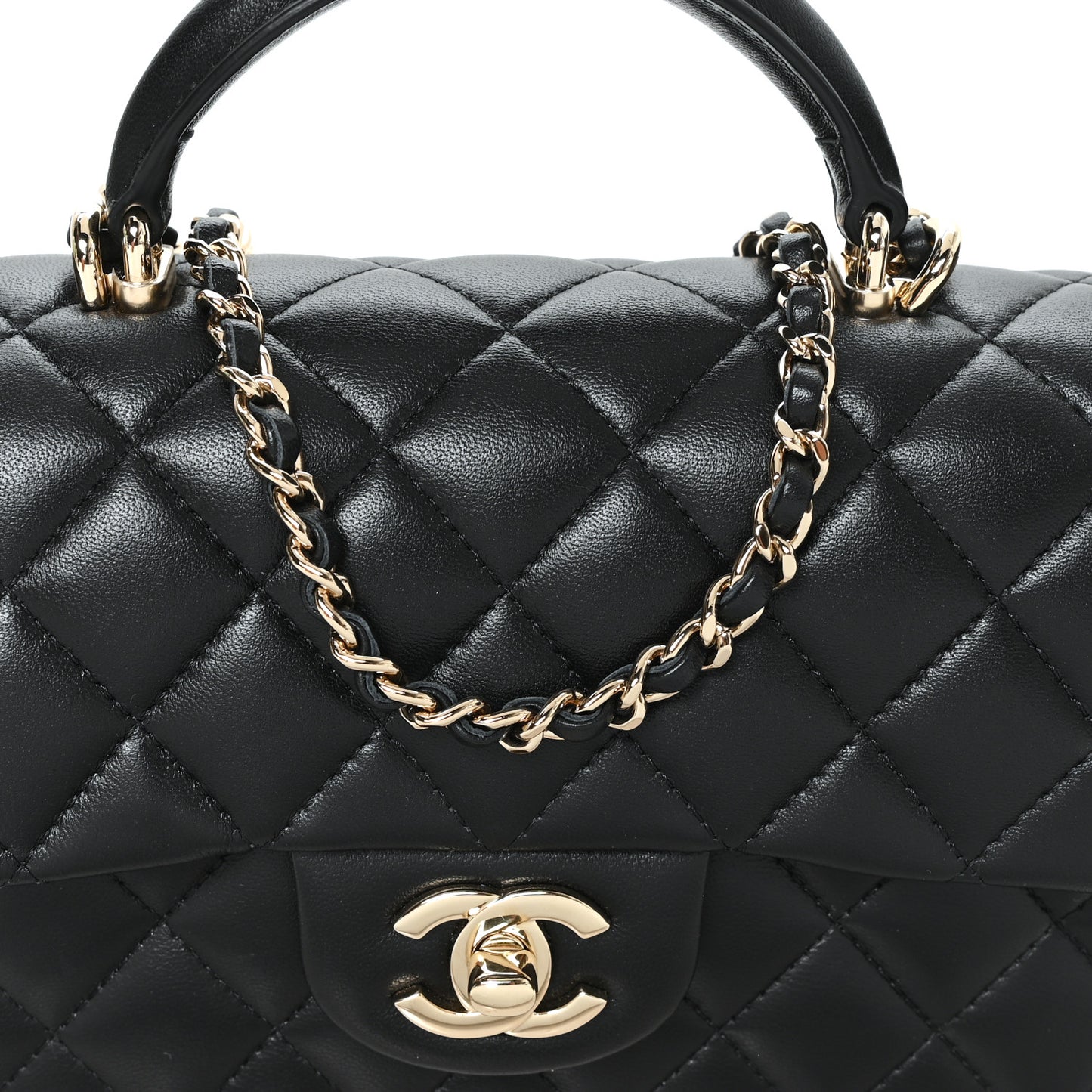 Caviar Quilted Mini Top Handle Rectangular Flap Black