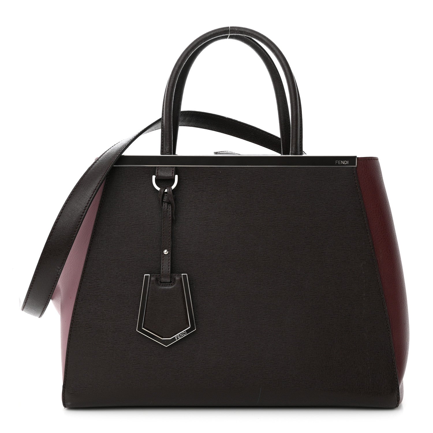 Fendi Vitello Elite Colorblock Regular 2Jours Tote Caffe Black Bordeaux Glicine 1 of 16