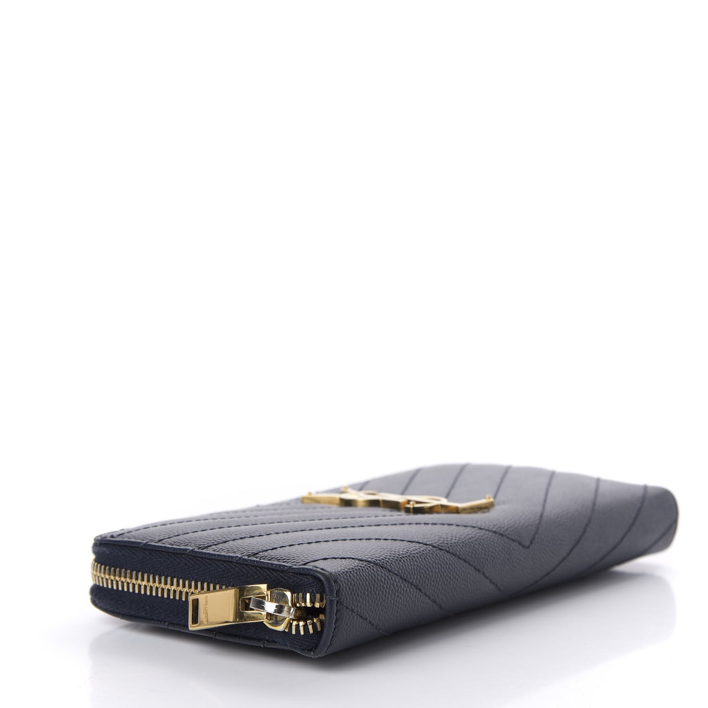 Grain De Poudre Matelasse Chevron Monogram Zip Around Wallet Navy