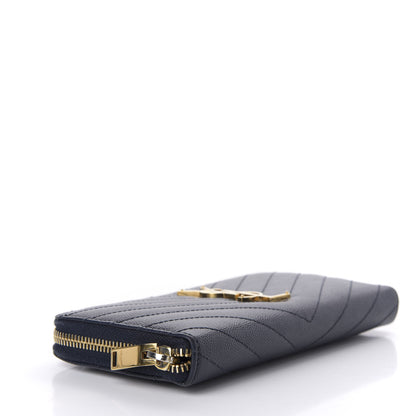 Saint Laurent Grain De Poudre Matelasse Chevron Monogram Zip Around Wallet Navy 4 of 11
