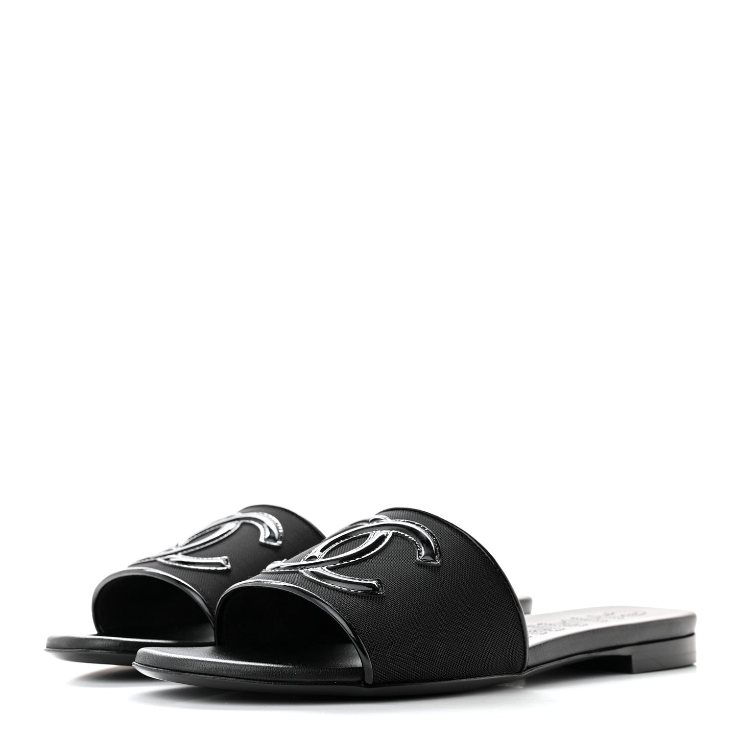 Mesh Patent Calfskin CC Mules 37 Black
