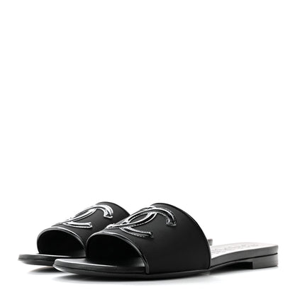 Chanel Mesh Patent Calfskin CC Mules 37 Black 3 of 10