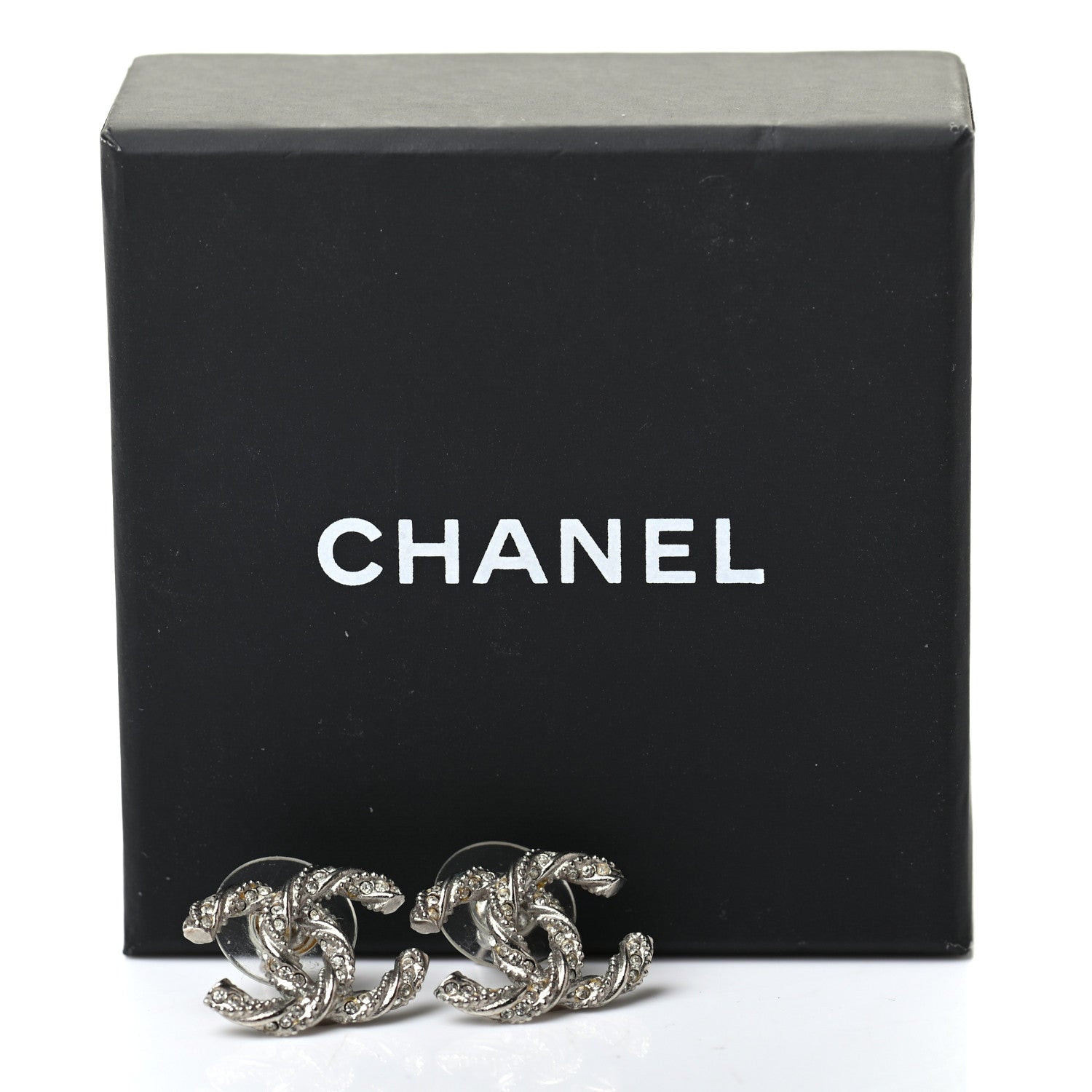 Chanel Crystal Twisted CC Earrings Silver 5 of 5