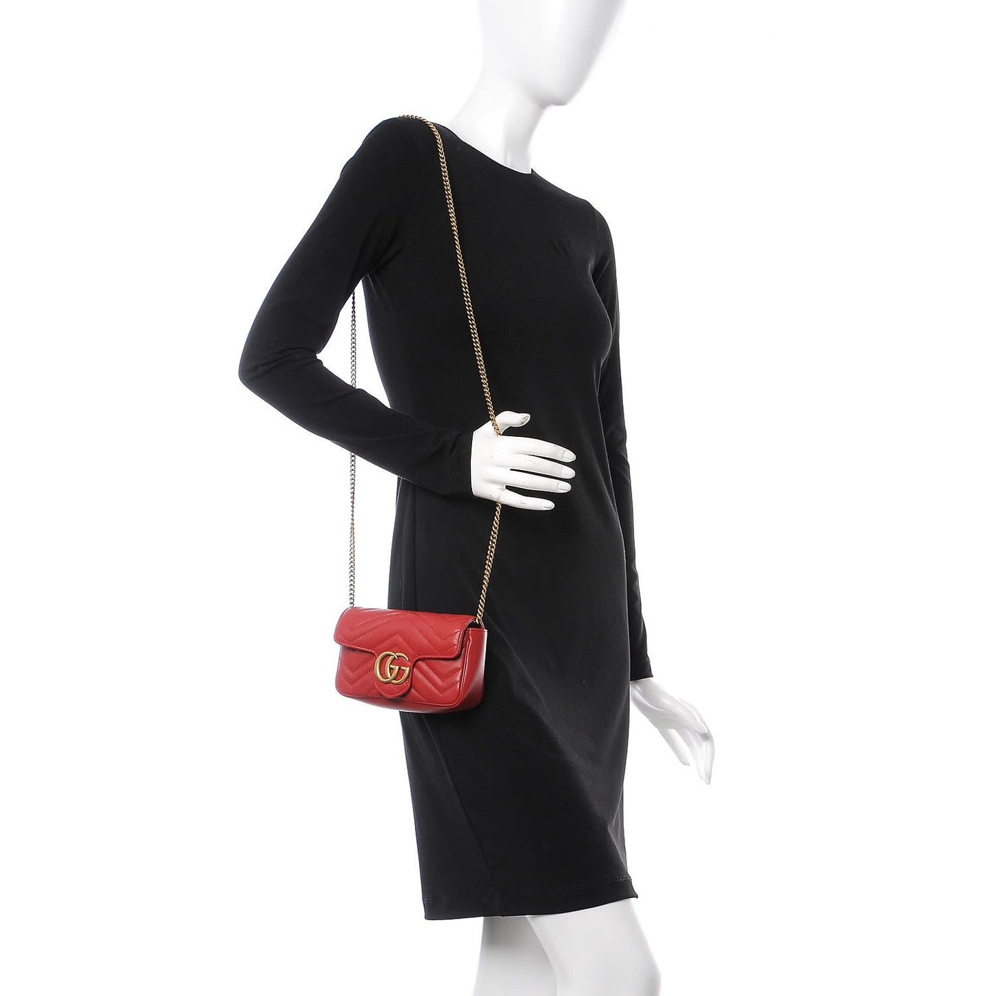 Calfskin Matelasse Super Mini GG Marmont Shoulder Bag Hibiscus Red