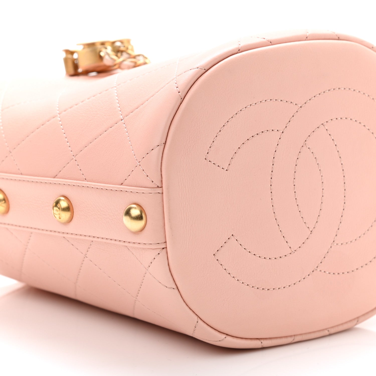 Chanel Calfskin Tweed Small CC Chain Bucket Drawstring Bag Light Pink 9 of 10
