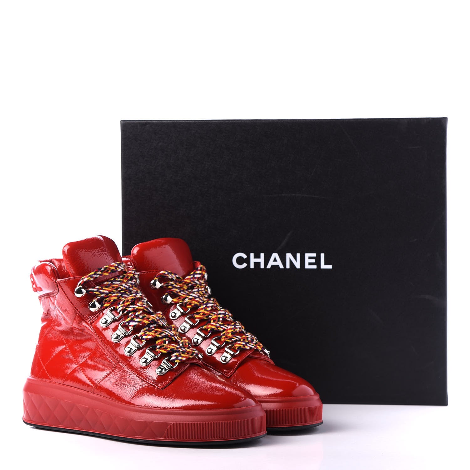 Chanel Patent Calfskin Quilted Womens High Top Sneakers 36 Red 9 of 9