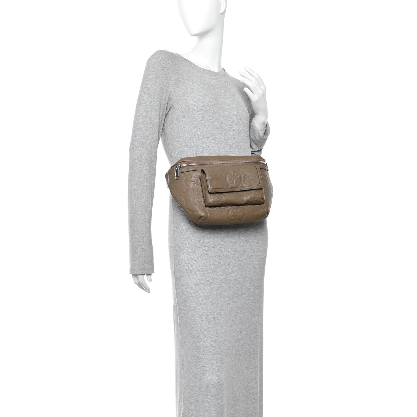 Piuma Calfskin Jumbo GG Embossed Pocket Belt Bag  Good Taupe