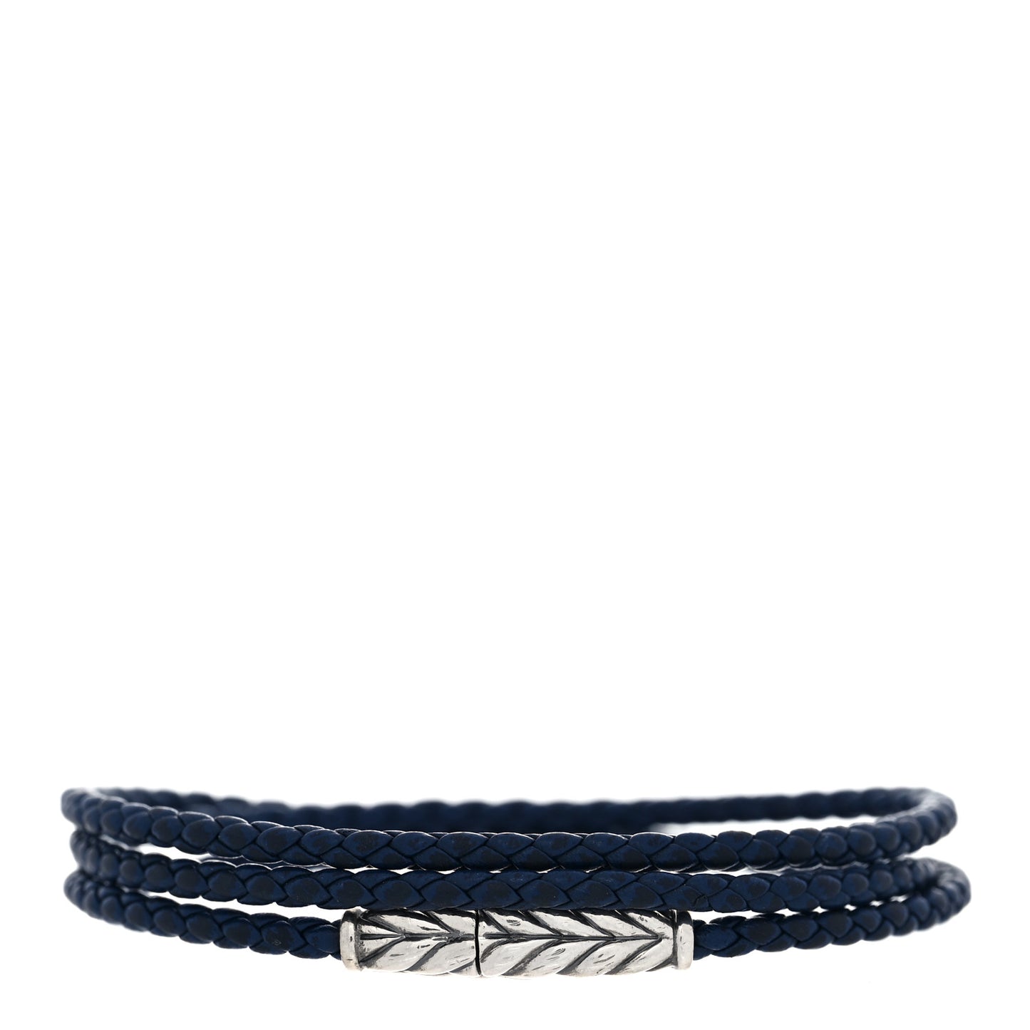Sterling Silver Leather Mens Chevron Triple-Wrap Bracelet Blue