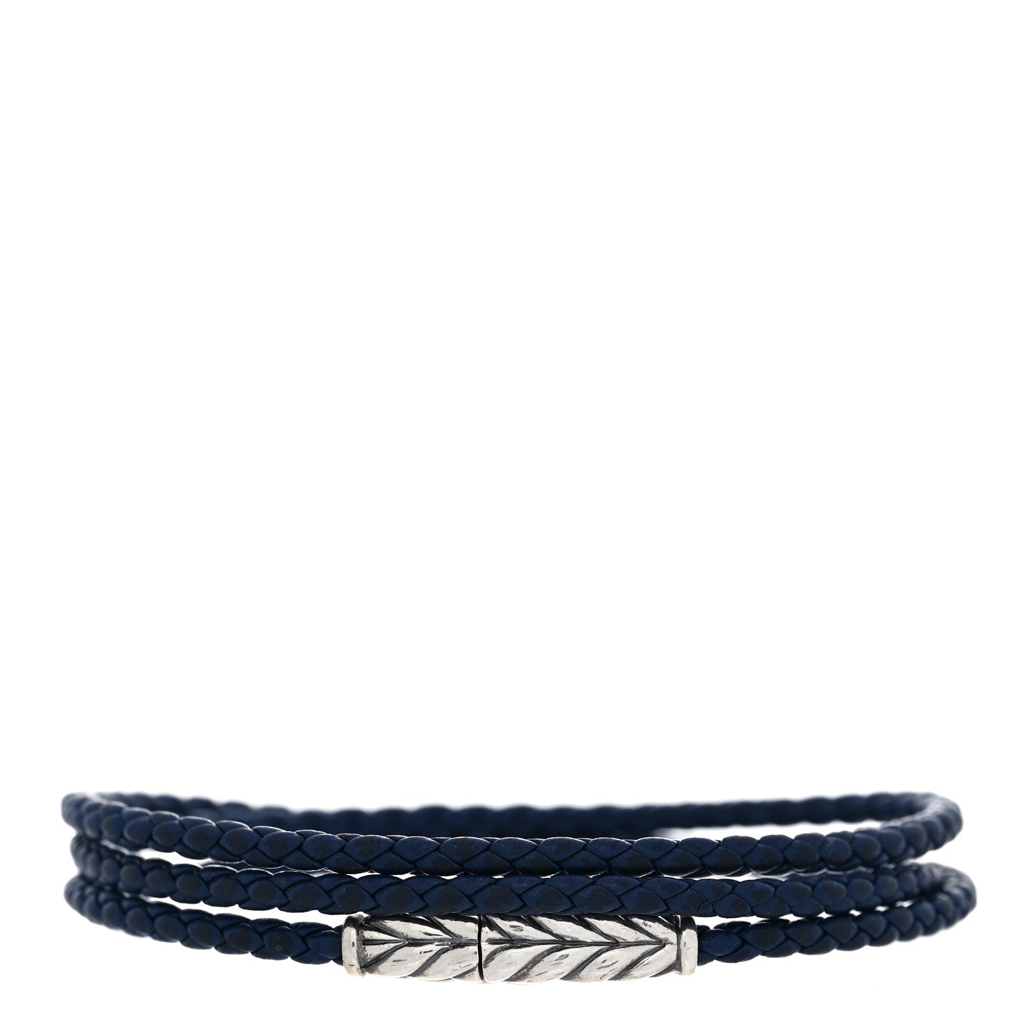 David Yurman Sterling Silver Leather Mens Chevron Triple-Wrap Bracelet Blue 1 of 3