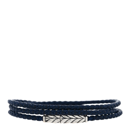 David Yurman Sterling Silver Leather Mens Chevron Triple-Wrap Bracelet Blue 1 of 3