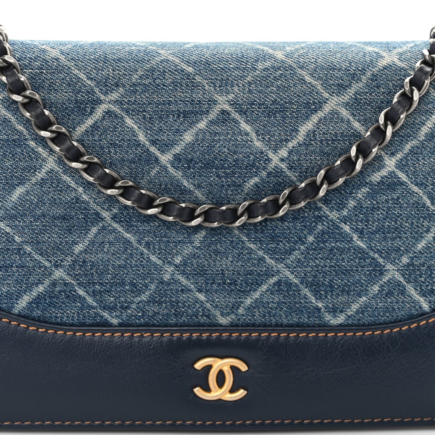 Chanel Denim Quilted Gabrielle Wallet On Chain WOC Blue 7 of 11