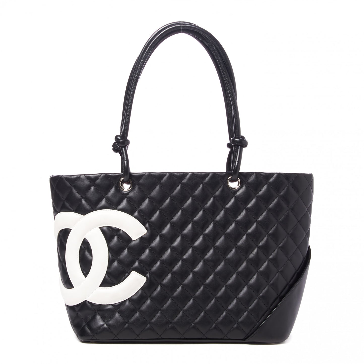 Calfskin Quilted Large Cambon Tote Black White