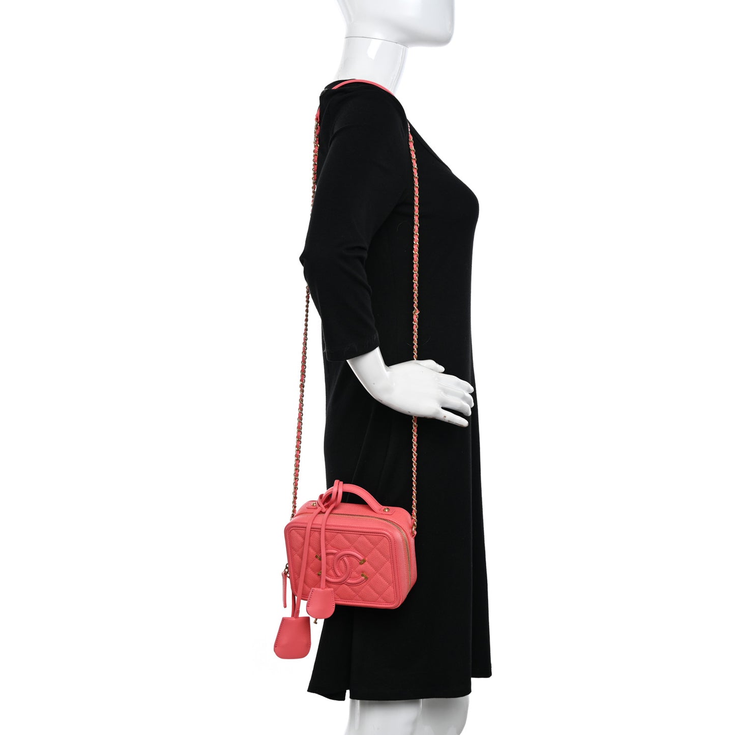 Caviar Quilted Small CC Filigree Vanity Case Coral