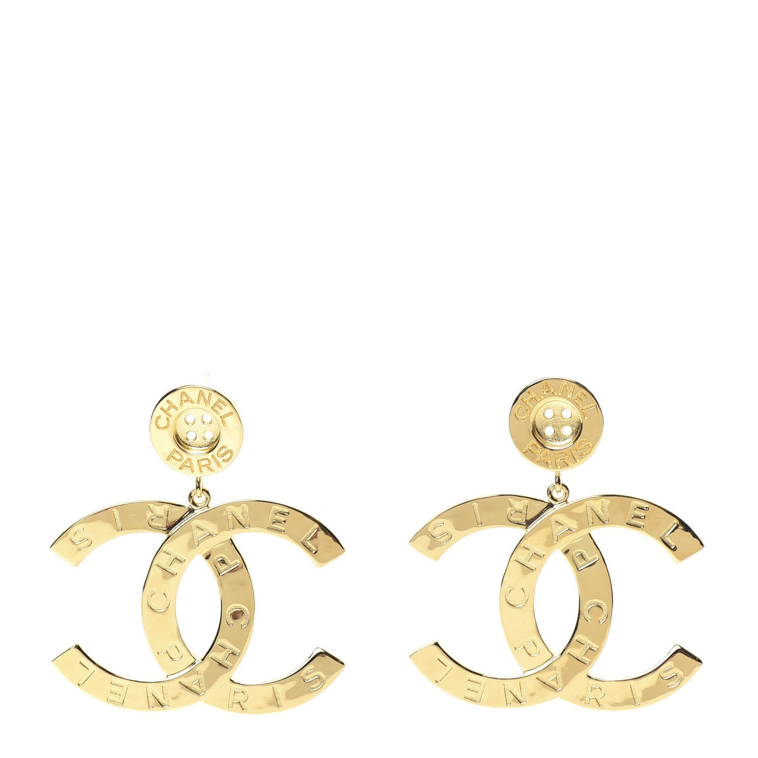 Chanel Metal Large Paris Button Earrings Gold 1 of 5