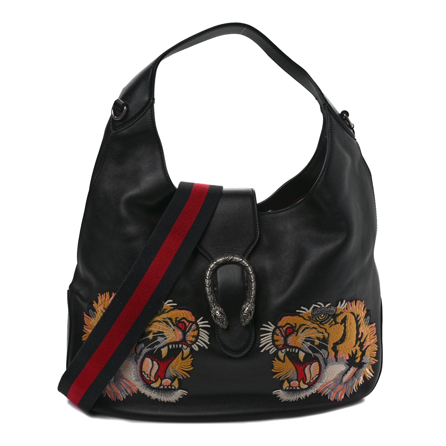 Gucci Calfskin Web Tiger Embroidered Large Dionysus Hobo Black 1 of 9