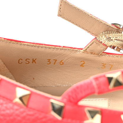 Valentino Garavani Pebbled Calfskin Rockstud Cage Ballerina Flats 37 Red 8 of 11