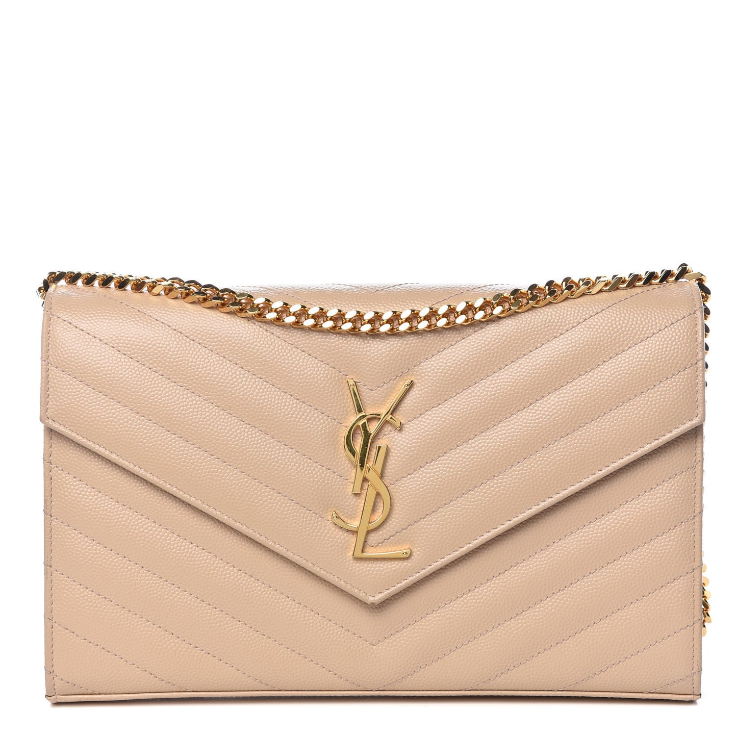 Grain De Poudre Matelasse Chevron Monogram Chain Wallet Nude Powder