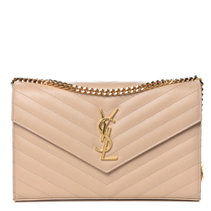 Saint Laurent Grain De Poudre Matelasse Chevron Monogram Chain Wallet Nude Powder 1 of 16
