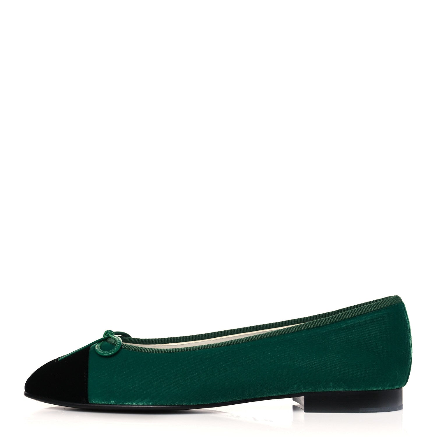 Chanel Velvet Cap Toe Ballerina Flats 38.5 Green Black 2 of 9