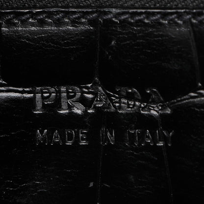 Prada Shiny Calfskin Crocodile Embossed Double Zip Tote Black 6 of 7