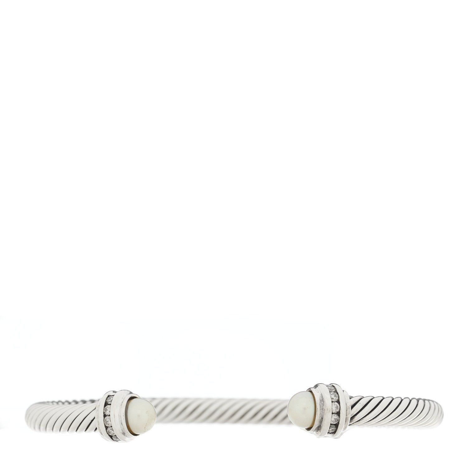 David Yurman Sterling Silver Diamond Pearl 5mm Cable Classics Princess Bracelet 1 of 3