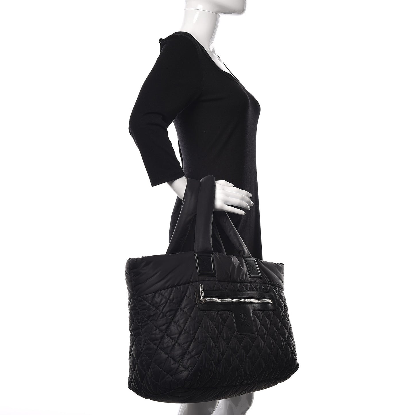 Nylon Quilted Large Coco Cocoon Tote Black