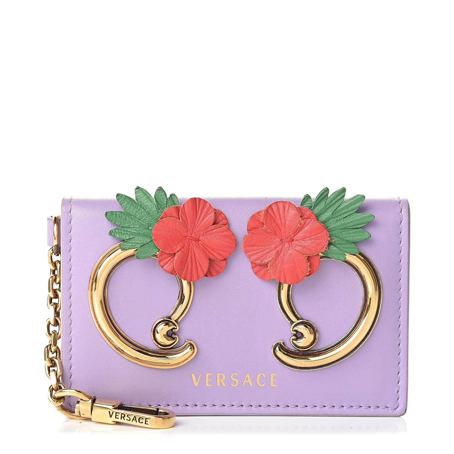 Versace Calfskin Flower Barocco Coin Pouch Violet 1 of 6