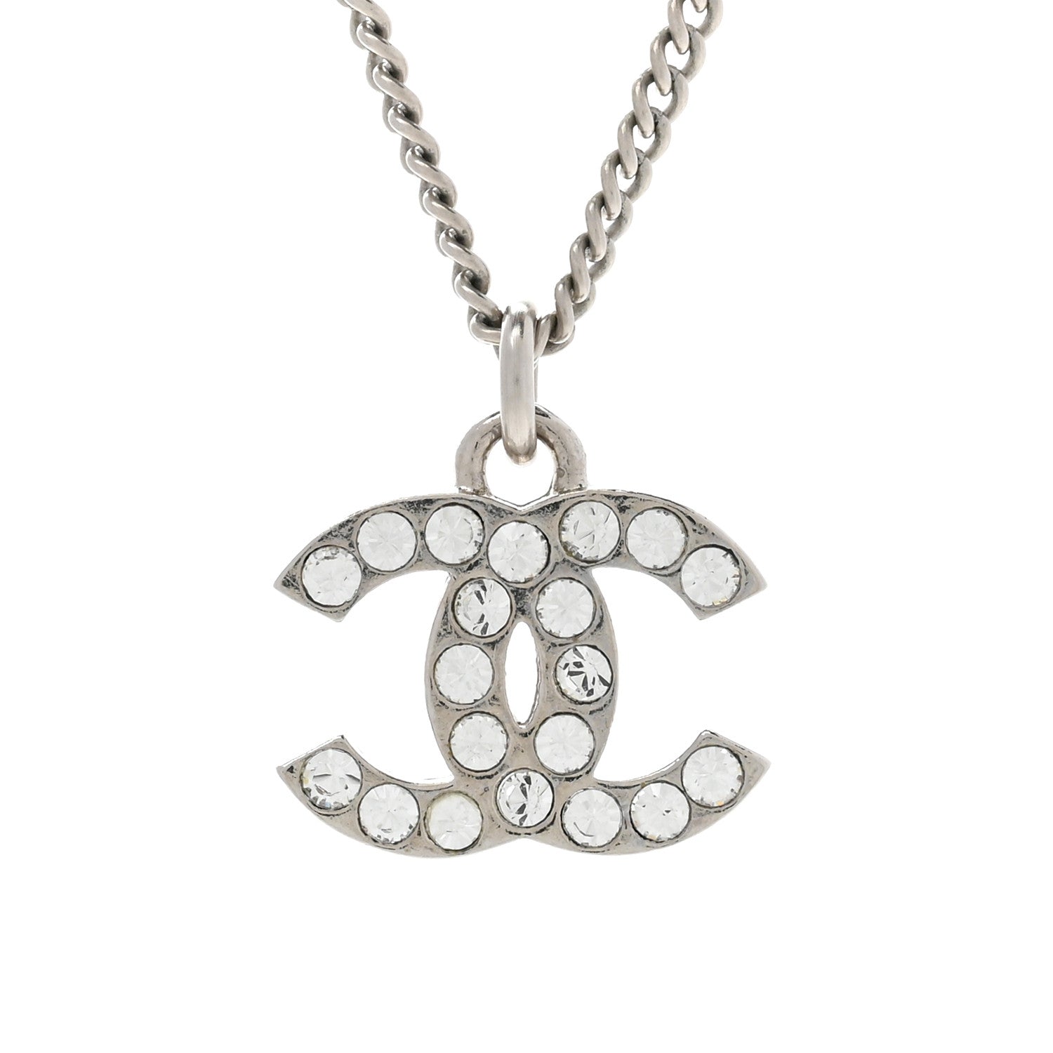 Chanel Crystal Timeless CC Necklace Silver 4 of 6