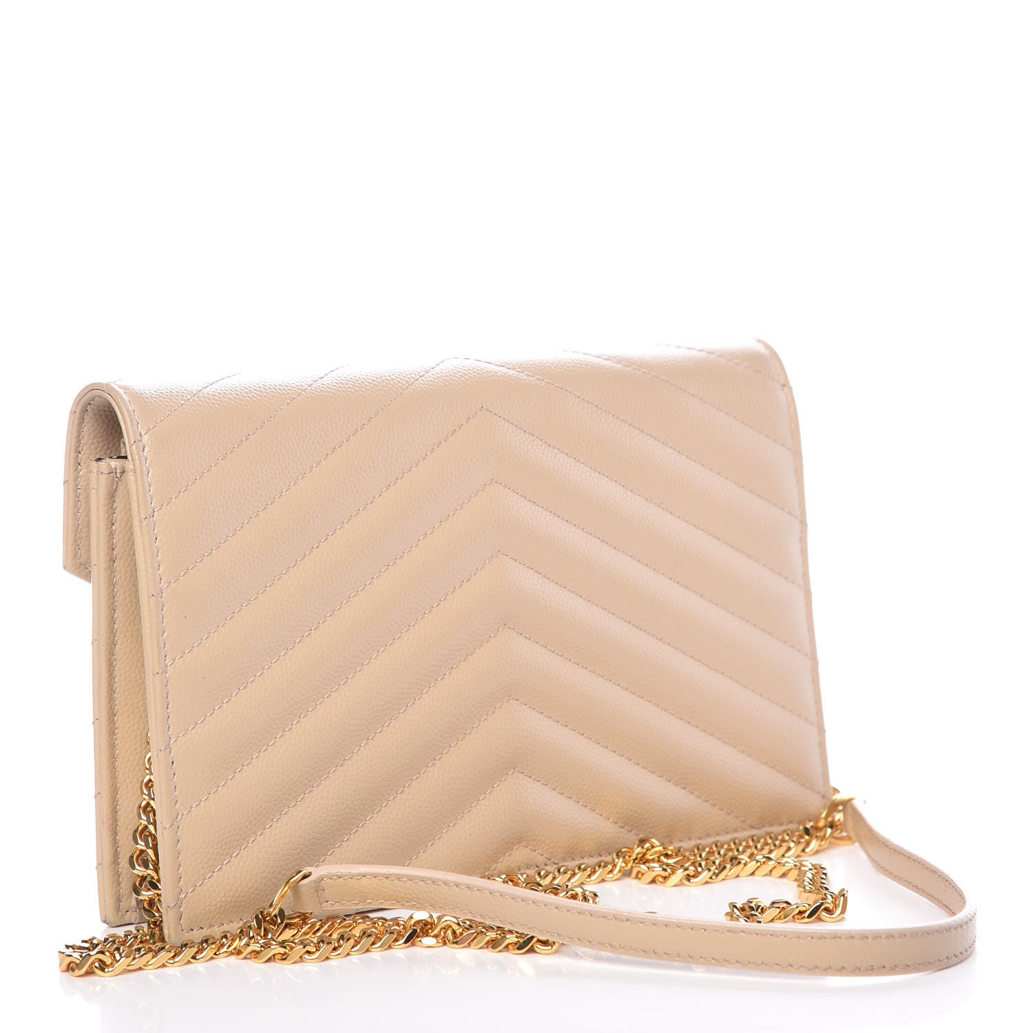Saint Laurent Grain De Poudre Matelasse Chevron Monogram Envelope Chain Wallet Nude Powder 3 of 9