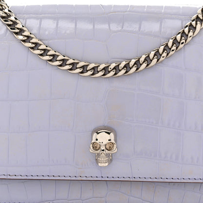 Alexander McQueen Calfskin Crocodile Embossed Skull Mini Crossbody Bag Lavender 7 of 9