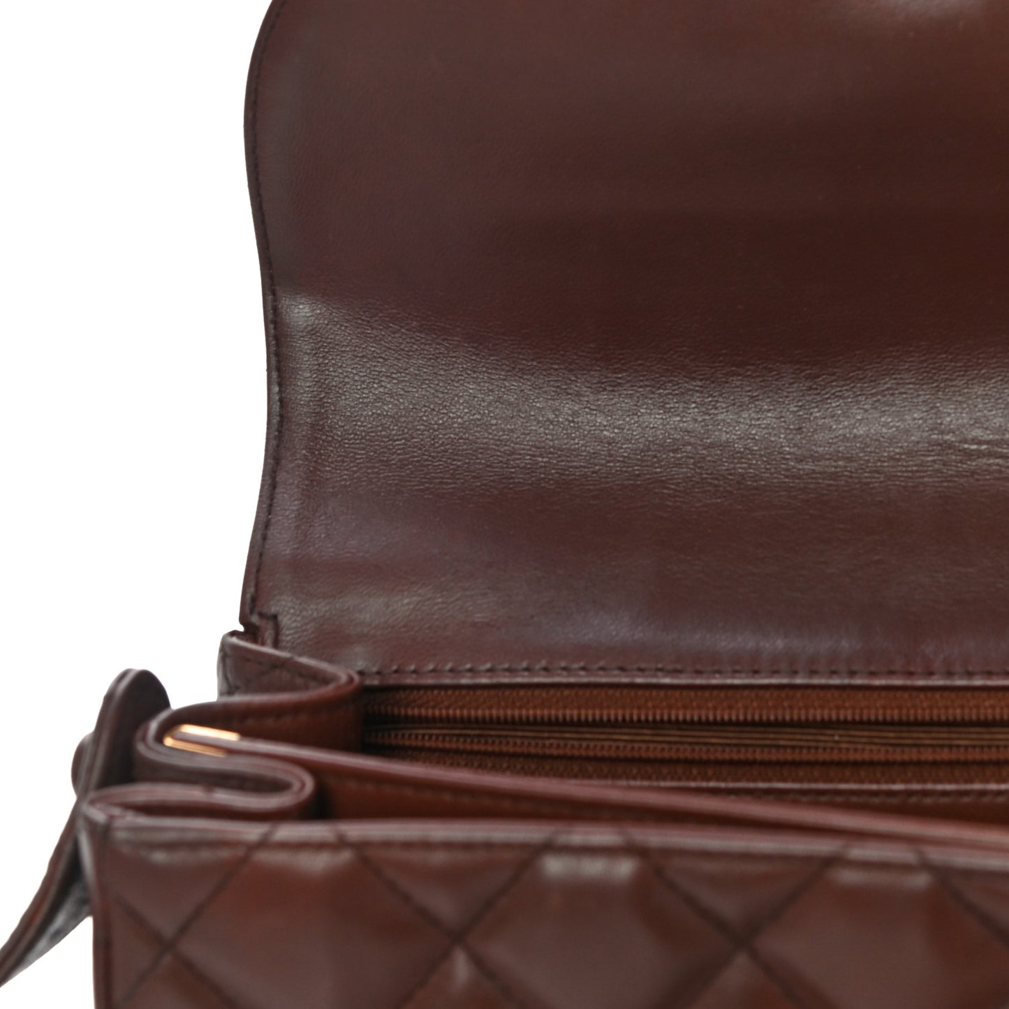 Lambskin Quilted Small Single Flap Brown